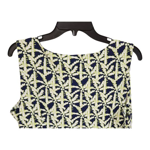 Lulu B Dress XL Palm Tree Print Navy Blue Green Sleeveless Midi Coastal Resort - Picture 7 of 9